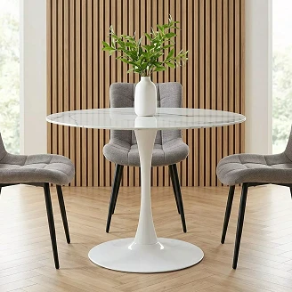 Spisebord Mireva Hvit marmoreffekt, Hvit Ø90 cm