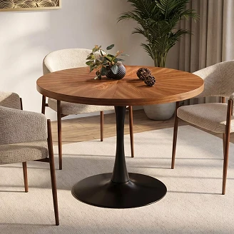 Spisebord Avelia Valnøtt, Matt svart Ø100 cm