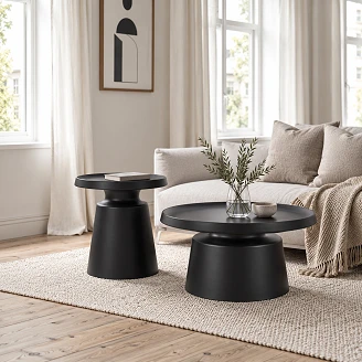 Sett med sofabord Ø50 & Ø70 cm Varelia Matt svart