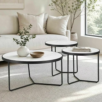 Sett med sofabord Ø50x45, Ø50x50 & Ø70 cm Veyra Hvit, Svart