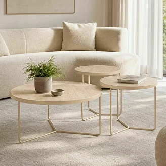 Sett med sofabord Ø50x45, Ø50x50 & Ø70 cm Veyra Travertine, Kashmir