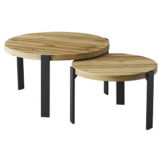 Sett med 2 stk. sofabord Valt Eik Artisan, Svart Ø80 cm