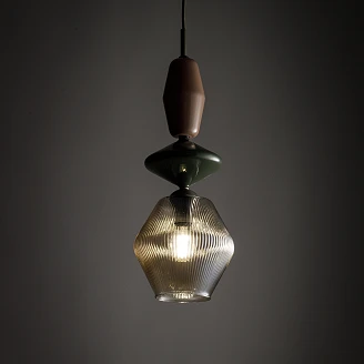 Pendellampe Selvi Grønn, Brun Geometrisk
