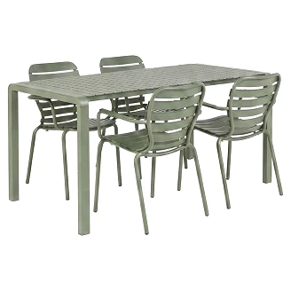 Zuiver Hagemøbelsett Vondel med Bord 168 cm & 4 Stoler Grønn