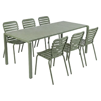 Zuiver Hagemøbelsett Vondel med Bord 214 cm & 6 Stoler Grønn