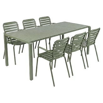 Zuiver Hagemøbelsett Vondel med Bord 214 cm & 6 Stoler med Armlener Grønn