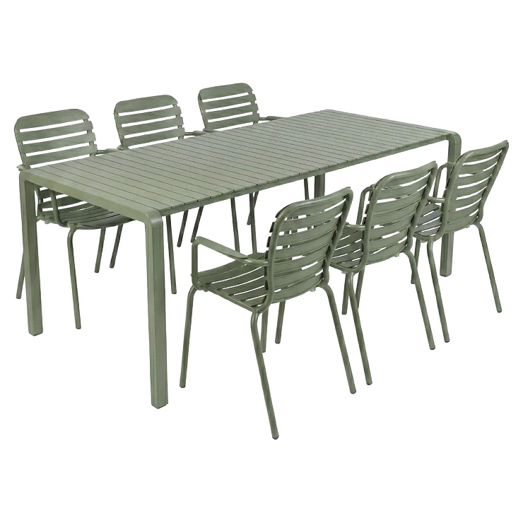 Zuiver Hagemøbelsett Vondel med Bord 214 cm & 6 Stoler med Armlener Grønn