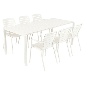Zuiver Hagemøbelsett Vondel med Bord 214 cm & 6 Stoler med Armlener Hvit