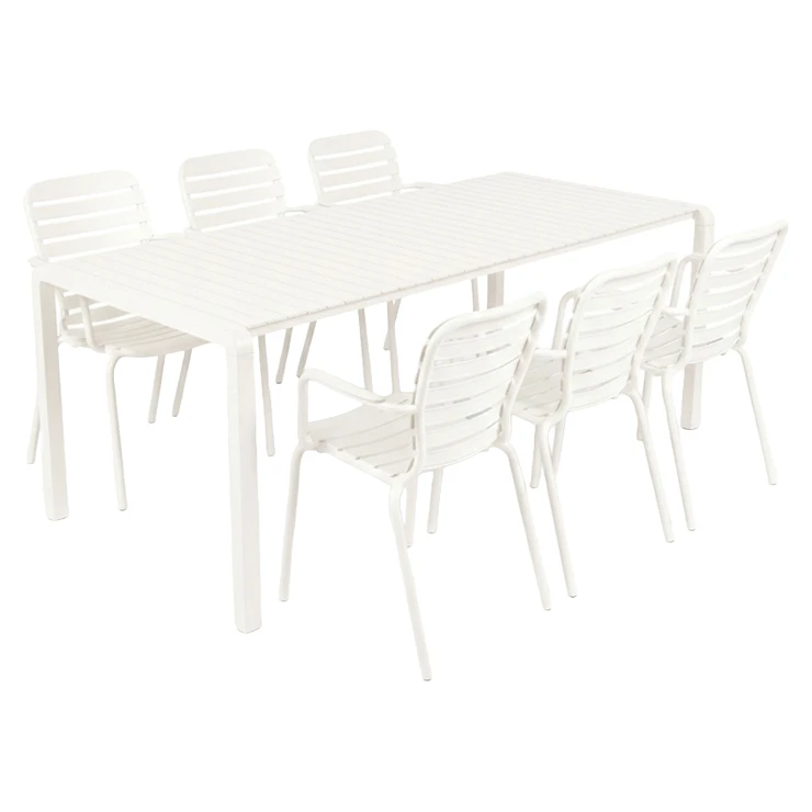 Zuiver Hagemøbelsett Vondel med Bord 214 cm & 6 Stoler med Armlener Hvit