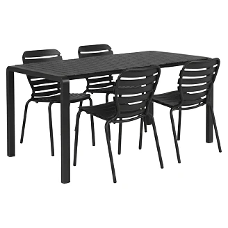 Zuiver Hagemøbelsett Vondel med Bord 214 cm & 4 Stoler Svart