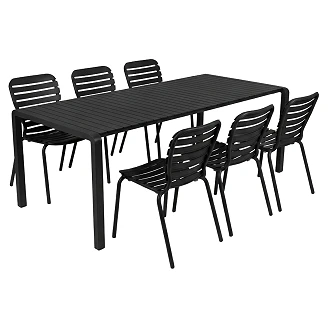 Zuiver Hagemøbelsett Vondel med Bord 214 cm & 6 Stoler Svart