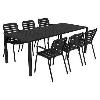 Zuiver Hagemøbelsett Vondel med Bord 214 cm & 6 Stoler med Armlener Svart