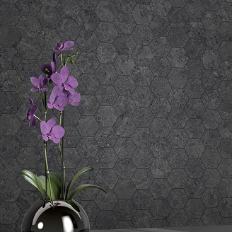 Unicomstarker Sekskant Mosaikk Gulvflis Blooming Stone Thunder Black Matt 30x34 (11.2x9.7) cm