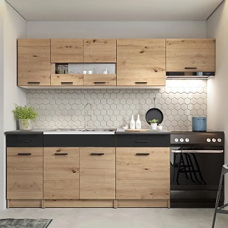 Kjøkken Avenia Artisan Eik/Sort 240 cm med Benkeplate