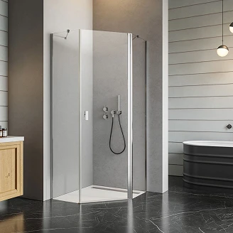 Radaway Dusjhjørne Nes Pentagon Svingbar 80x80 cm Blank Krom Høyre