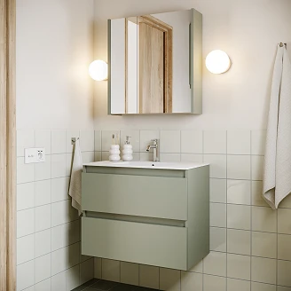 Servantskap Compakt Oliv Matt 70x40 cm med Servant Hvit Blank