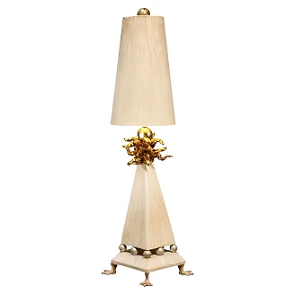 Flambeau Bordlampe Leda Beta Kremfarget patina, Gullblad
