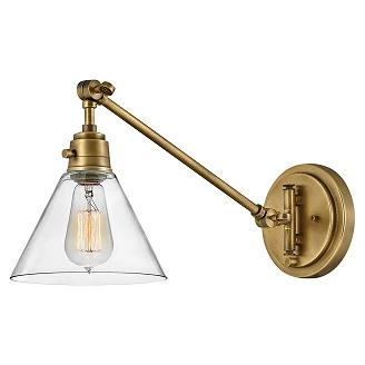 Hinkley Vegglampe Arti Heritage-Messing, Klar glasskjerm