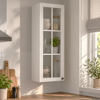 Overskap Florda Andersen Furu, Hvit Venstre med Glass 32x40 cm