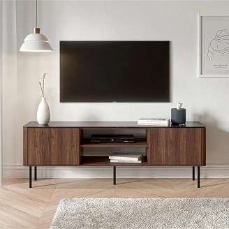 TV-Benk Averiqo Valnøtt, Svart Marmor med Elektrisk Peis 150 cm