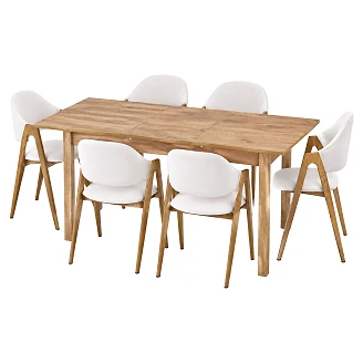 Spisegruppe med Bord Håndverkseik 135x60 cm & 6 Hvite Stoler Ivex