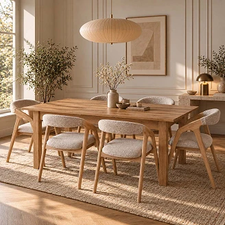 Spisegruppe med Bord Håndverkseik 135x60 cm & 6 Stoler Naturlig Eik Ivex