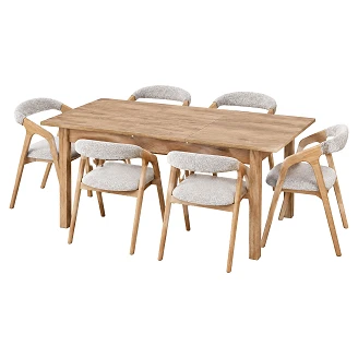 Spisegruppe med Bord Håndverkseik 135x60 cm & 6 Stoler Naturlig Eik Ivex