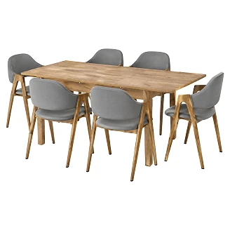 Spisegruppe med Bord Håndverkseik 135x60 cm & 6 Popielat-Stoler Ivex