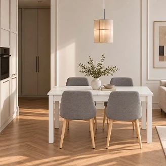 Spisegruppe med Bord Hvit 100x60 cm & 4 Stoler Grå, Sonoma Eik Ivex