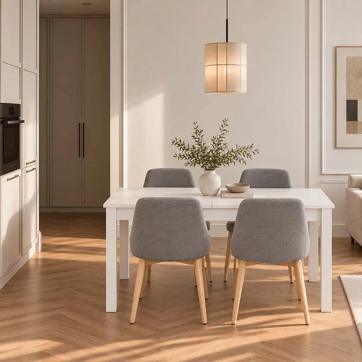 Spisegruppe med Bord Hvit 100x60 cm & 4 Stoler Grå, Sonoma Eik Ivex