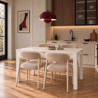 Spisegruppe med Bord Hvit 100x60 cm & 4 Beige Stoler Ivex