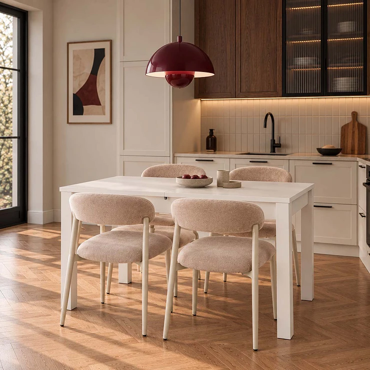 Spisegruppe med Bord Hvit 100x60 cm & 4 Beige Stoler Ivex