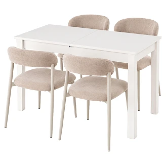 Spisegruppe med Bord Hvit 100x60 cm & 4 Beige Stoler Ivex