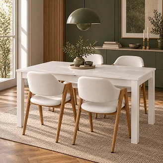 Spisegruppe med Bord Hvit 100x60 cm & 4 Hvite Stoler Ivex
