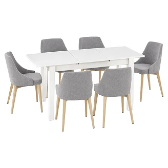 Spisegruppe med Bord Hvit 135x60 cm & 6 Stoler Grå, Sonoma Eik Ivex