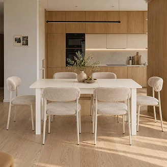 Spisegruppe med Bord Hvit 135x60 cm & 6 Beige Stoler Ivex