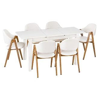 Spisegruppe med Bord Hvit 135x60 cm & 6 Hvite Stoler Ivex