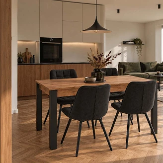Spisegruppe med Bord Votan Eik, Svart 100x60 cm & 4 Svarte Stoler Ivex