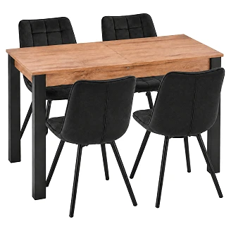 Spisegruppe med Bord Votan Eik, Svart 100x60 cm & 4 Svarte Stoler Ivex