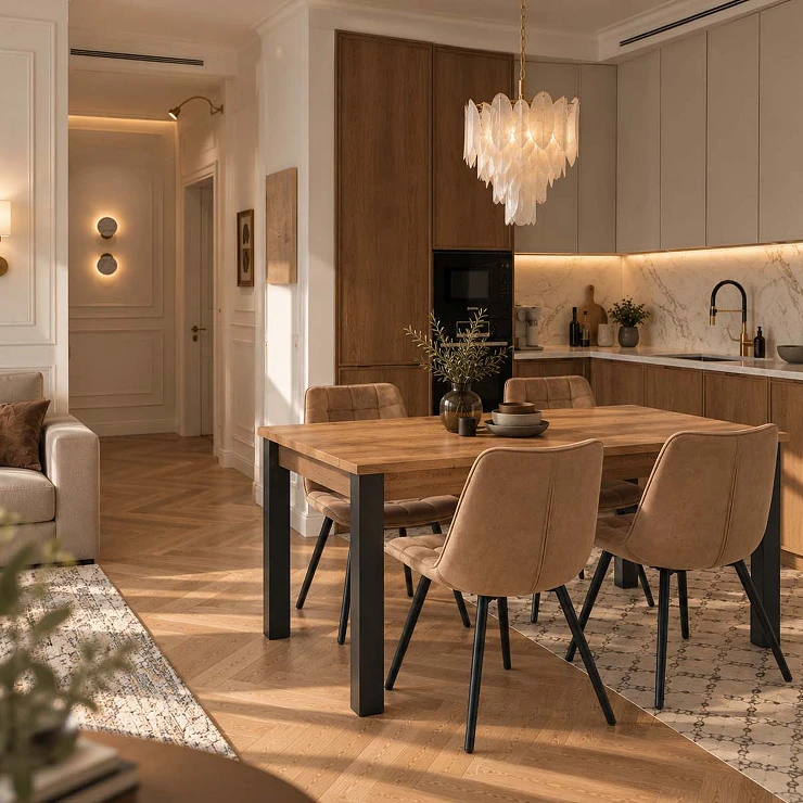 Spisegruppe med Bord Votan Eik, Svart 100x60 cm & 4 Cappuccino-Stoler Ivex