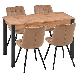 Spisegruppe med Bord Votan Eik, Svart 100x60 cm & 4 Cappuccino-Stoler Ivex