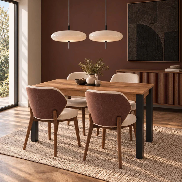 Spisegruppe med Bord Votan Eik, Svart 100x60 cm & 4 Stoler Valnøtt, Brun Ivex