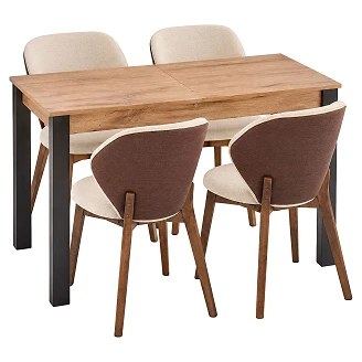 Spisegruppe med Bord Votan Eik, Svart 100x60 cm & 4 Stoler Valnøtt, Brun Ivex