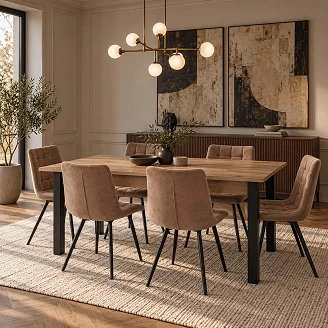 Spisegruppe med Bord Votan Eik, Svart 135x60 cm & 6 Cappuccino-Stoler Ivex