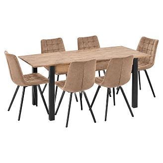 Spisegruppe med Bord Votan Eik, Svart 135x60 cm & 6 Cappuccino-Stoler Ivex