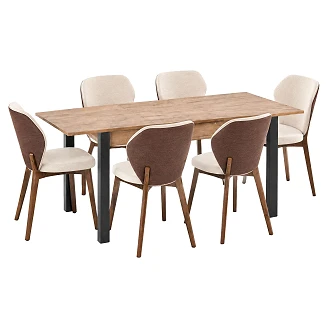 Spisegruppe med Bord Votan Eik, Svart 135x60 cm & 6 Stoler Valnøtt, Brun Ivex
