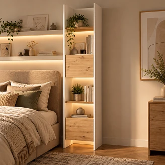 Lenart Bokhylle Bed Concept Hvit, Artisan Eik 44x218 cm