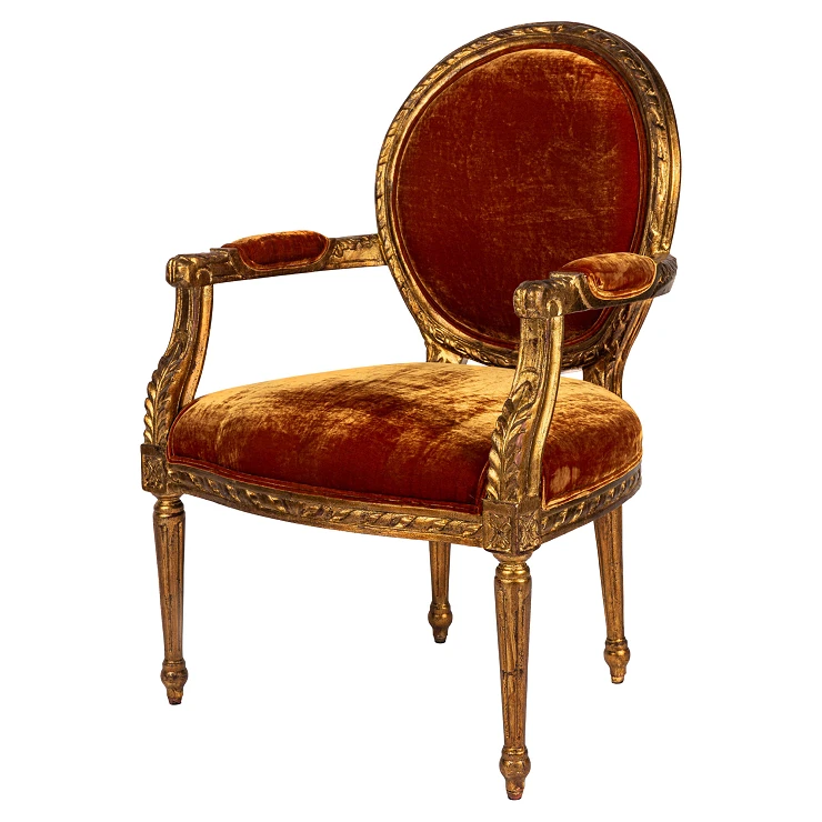 Fåtölj Armand Orange, Guld Silkesvelour